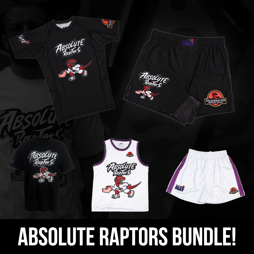 Black Short Sleeve Raptor Rashguard and MMA Short Bundle