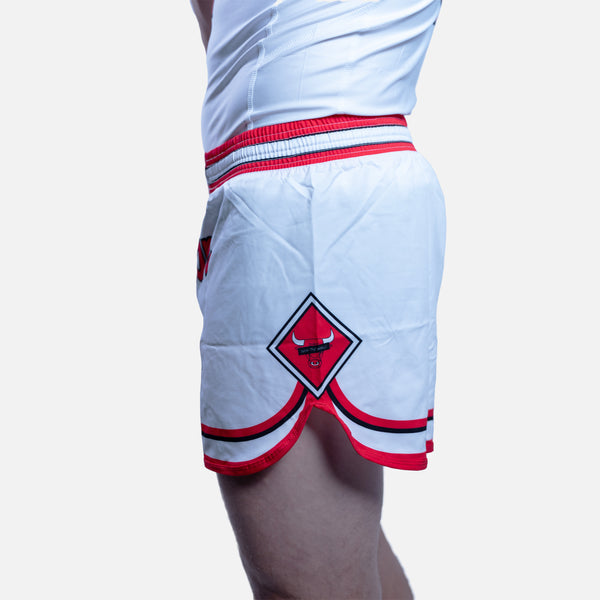 B-Team White Bulls High Cut MMA Shorts - product photo 2