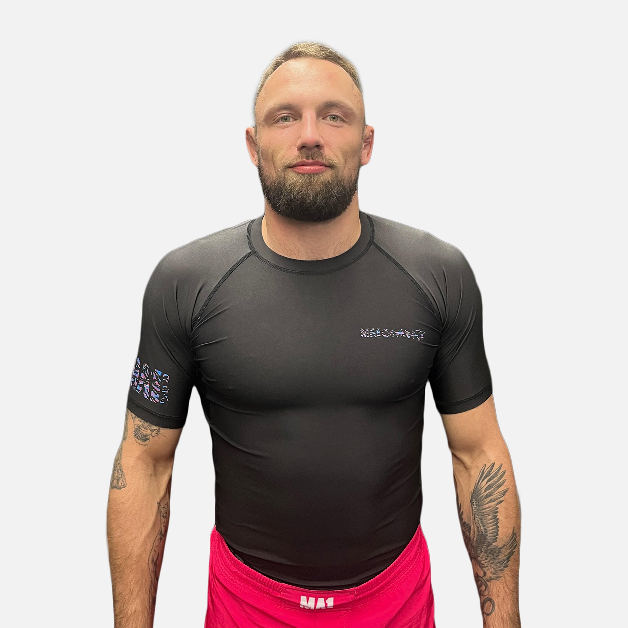 MA1 Camo Fire Logo Black Short Sleeve Rashguard